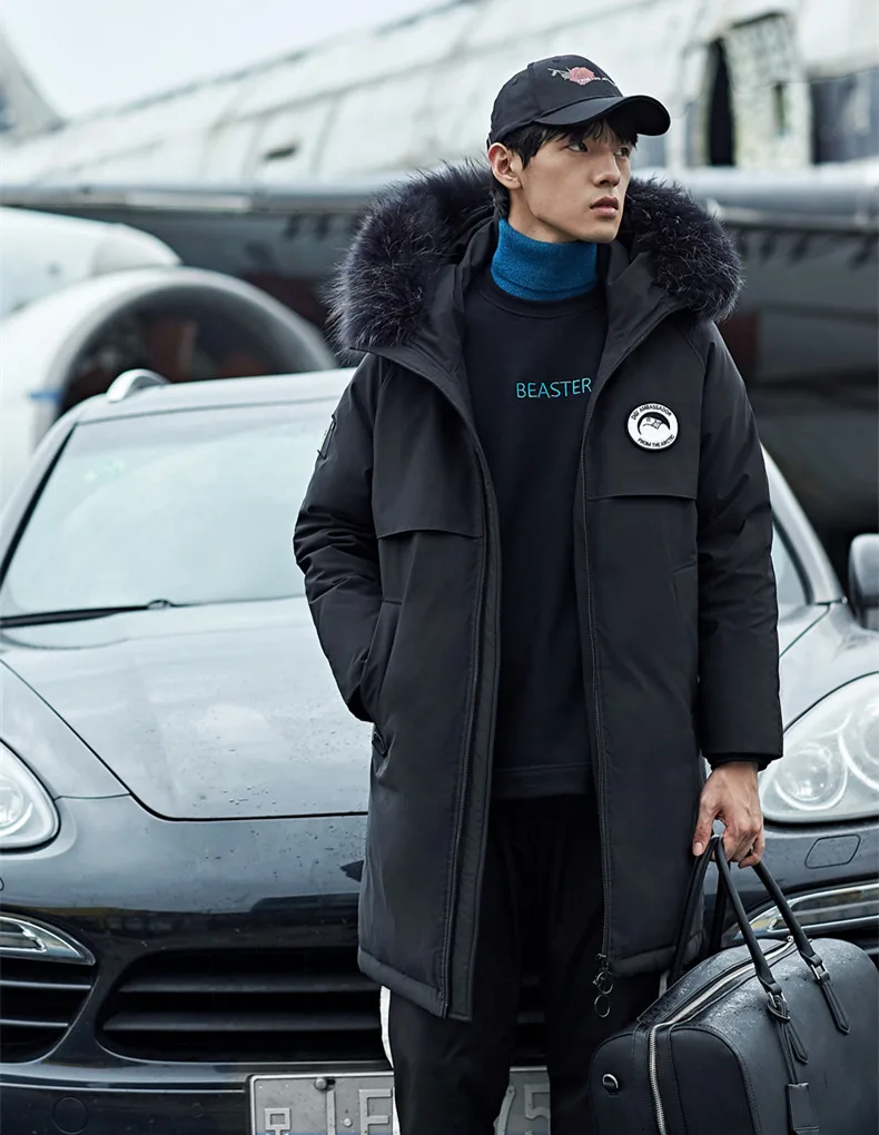 Зимняя куртка на утином пуху длинное пальто из натурального меха Мужская модная