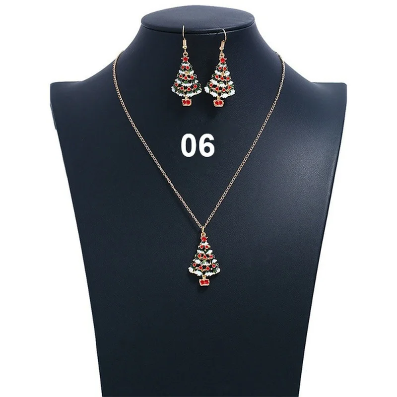 Fashion Earring and Necklace Set Christmas Series Snowman Bell Elk Snowflake Xmas Tree Santa Women Cute Stud Earrings Necklaces | Украшения