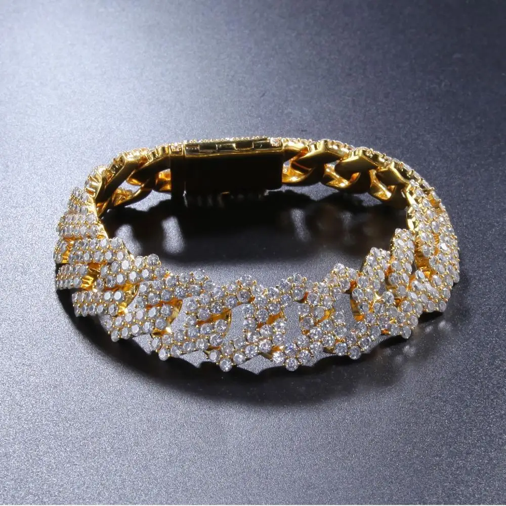 

Hip Hop Europe Ice Cubic Zircon Sparkling Geometry Bracelet Gold Men &Women Personality Jewelry Copper Bracelet Gift