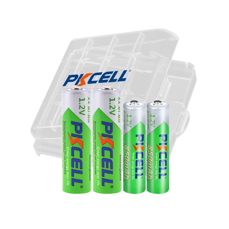 

PKCELL 2Pc 2200mAh 1.2V AA Rechargeable Batteries+2Pc 850mAh 1.2V AAA Battery NI-MH AA AAA Rechargeable Battery and 1pc box