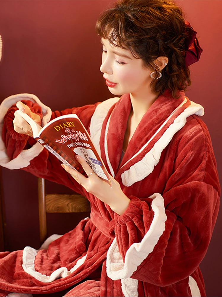 Женский зимний пижамный комплект бархатный халат комплекты штаны Сексуальная