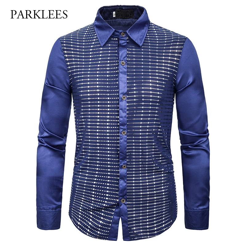 Мужские рубашки в стиле панк с блестящими пайетками новинка 2019 блестящая