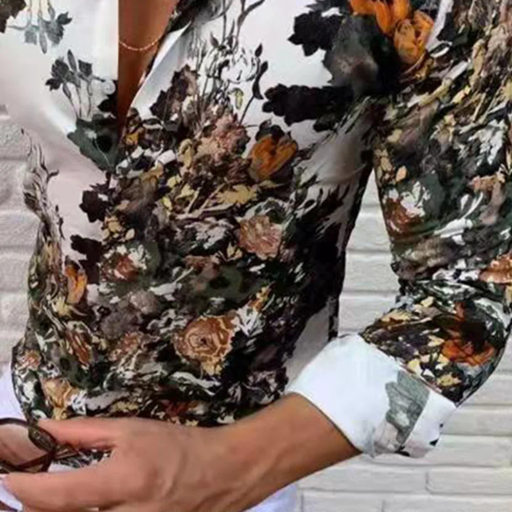 

Long Sleeve Fashion 3D Foral Print Plus Size Men's Shirt M-3XL Causal Slim Men Tops European Office Fashion for Spring Autumn