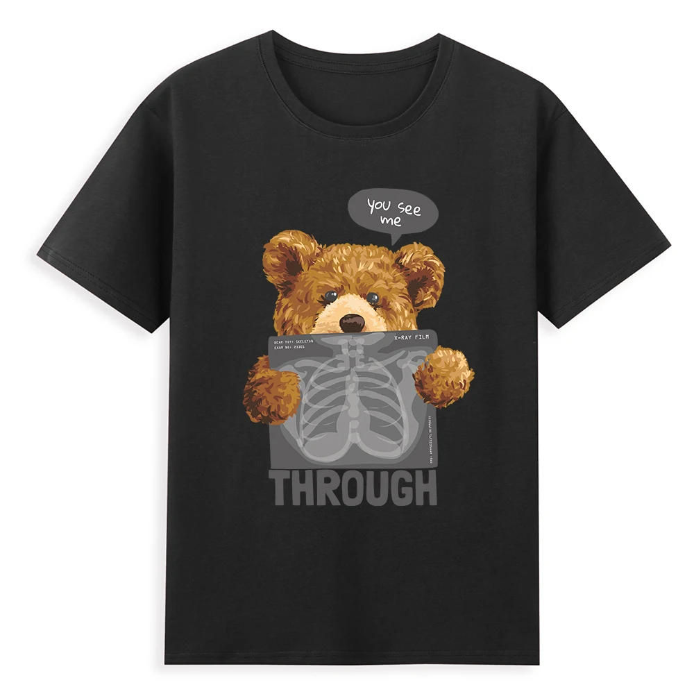 

Cute Teddy Bear Men T Shirt Funny Bear Pattern Woman Top Cotton Printed Bear Anime Kawaii T-shirt