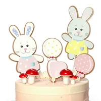 double layers cute bunny balloon party cake topper kawaii rabbit child happy birthday cake decoration party supplies