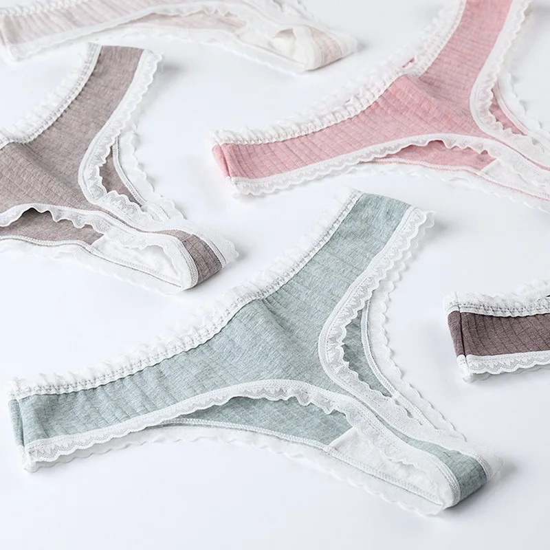 

Puimentiua Women's Lace Cotton Underwear Sexy G-String Seamless Panties Thong Low Waist Girls Briefs Soft Lingerie Bow Tanga New