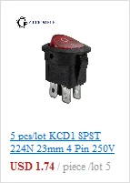 10 шт./партия KCD1 15*10 SPST 250V 3A 2 Pin Красный переключатель для лодки кнопка включения выключения