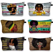 God Says You Are / Friends Cosmetic Bags Cartoon Afro Women Makeup Bag Ladies Storage Organizers Bags Girl Fashion Cosmetic Case