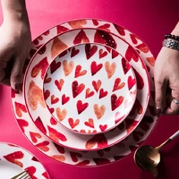 creative bone china love red stroke ceramic plate western steak salad dessert cake sushi home kitchen storage decorative plate