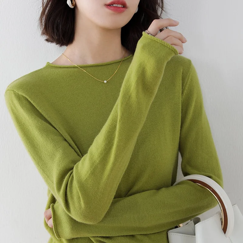 

100% Wool Knitted Jumpers Female 8Colors Winter Warm O-neck Long sleeve Rolled collar sweater Pullovers Best Quality Sweaters