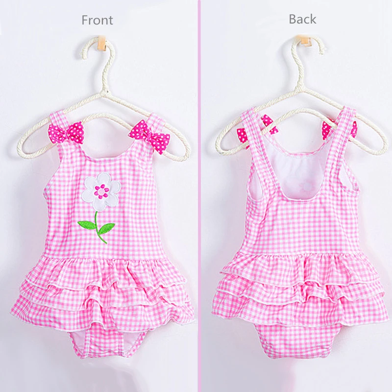 Купальник для девочек с розовыми клетчатыми и цветочными узорами детский