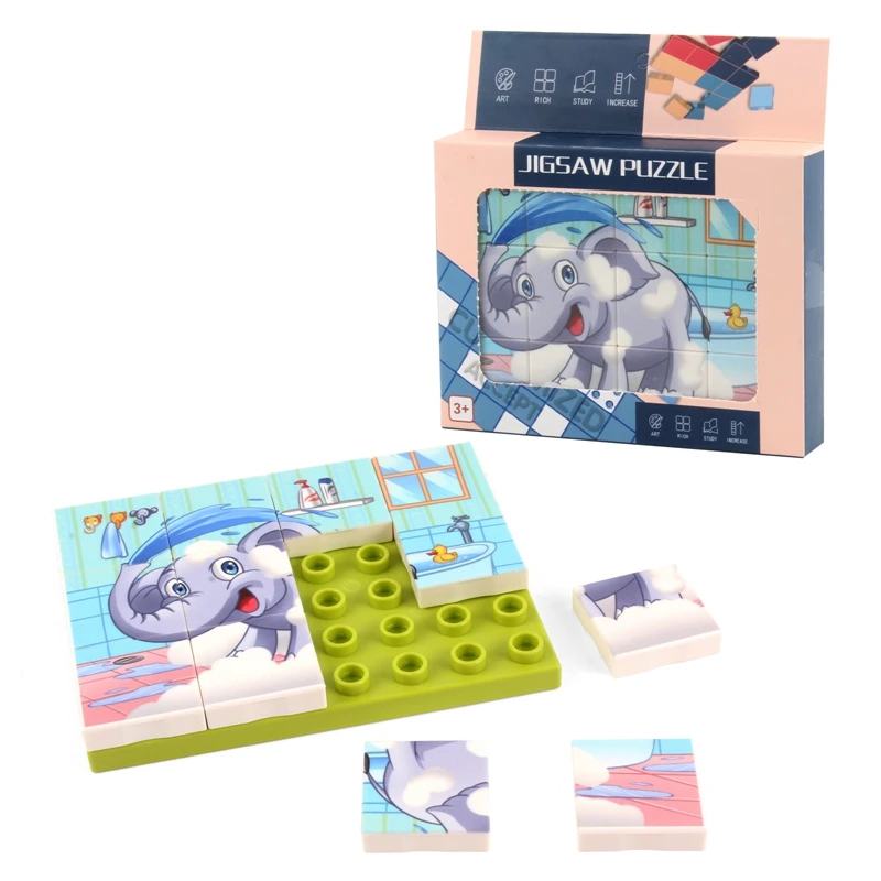 

12PCS 3D Jigsaw Cubes Puzzlesd Animal Plastic Building Block DIY embled Combination Puzzle Toys