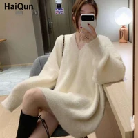 womens soft sweaters chic luxury faux mink cashmere oversized loose knit pullover v neck autumn winter thick warm christmas