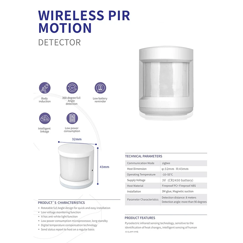 

Super Mini Tuya ZigBee PIR Motion Sensor Wireless Passive Infrared Detector Smart Home Security Burglar Alarm Sensor APP Control