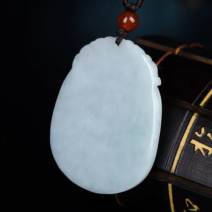 

Natural Myanmar Raw Stone Carved Ice Light Green Ruyi Pendant Exquisite Men and Women Pendant Necklace