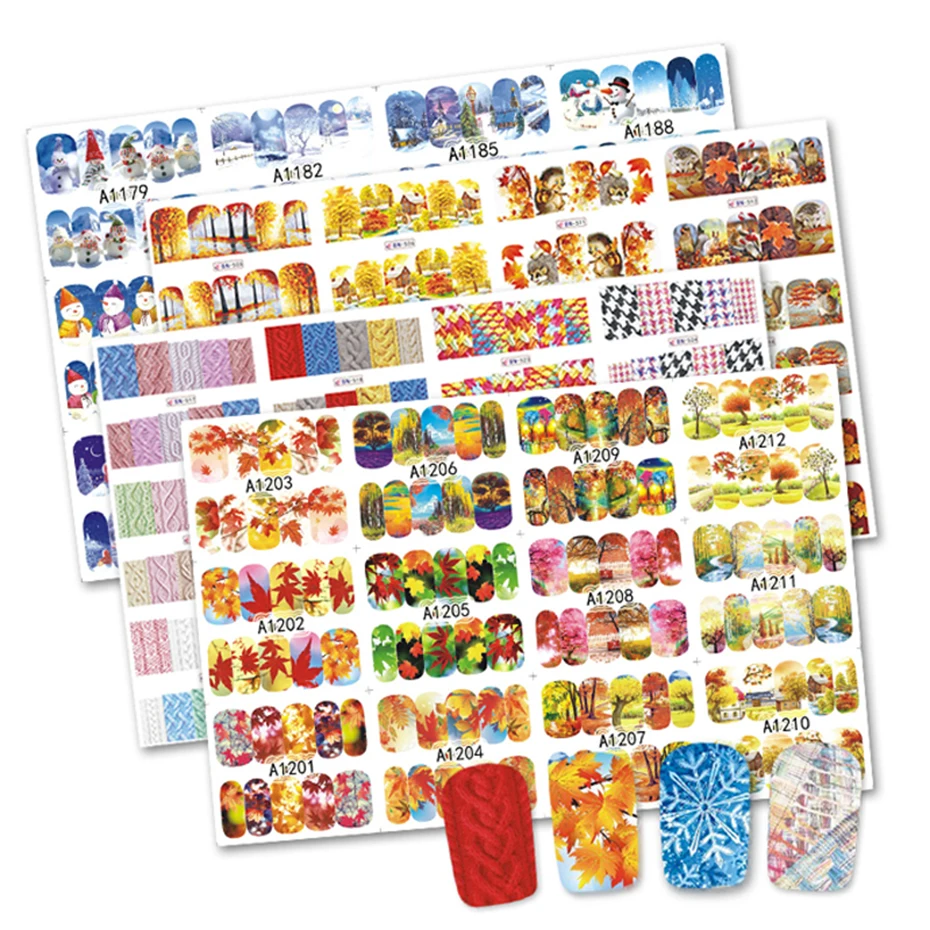 12 шт. наклейки для дизайна ногтей Снежинка Кленовый лист Водная передача Полные