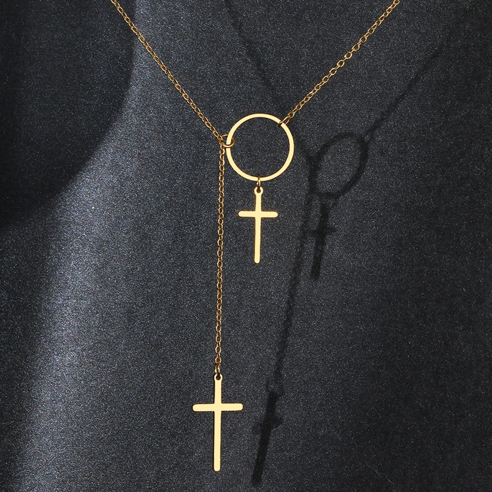 Ожерелья из нержавеющей стали модная простая Длинная цепочка с крестом кулон