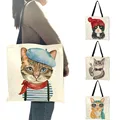 Милый кот печати для повторного использования хозяйственная сумка Для женщин сумки 2019 летняя сумка с короткими ручками для путешествий школьные ранцы B06034 - фото