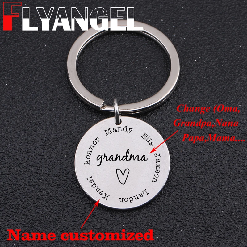 Grandma Keychain Custom Name Keyring Grandson Granddaughter Engraved Stainless steel Car Key Tag For Nana Gifts | Украшения и
