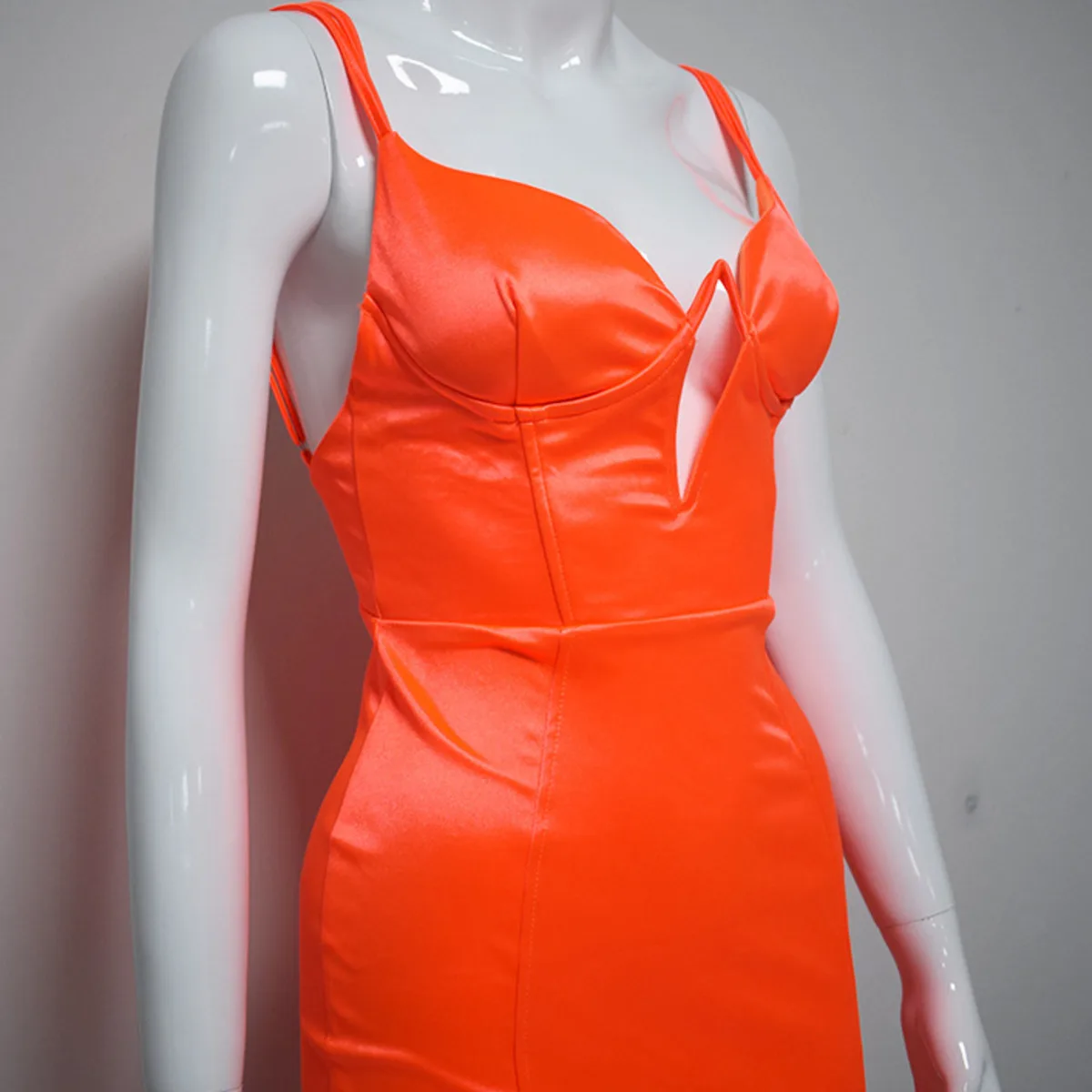 

BacklakeGirls Sexy Orange Deep V Neck Sleeveless Cocktail Dress Women Elastic Club Bodycon Dress