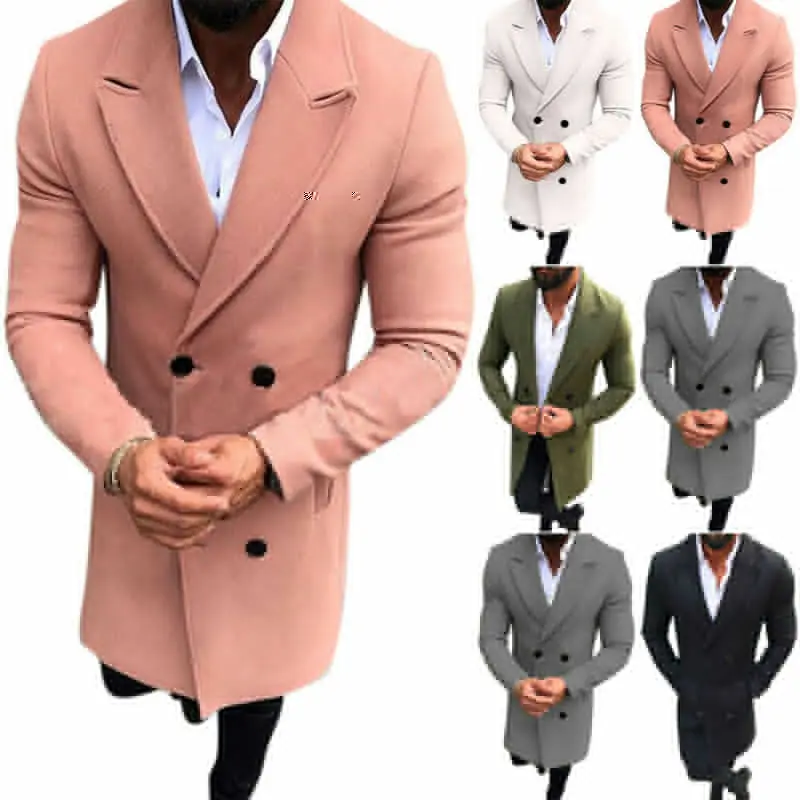

Men's Long Trench Coat Double Breasted Jacket Cardigan Winter Plain Casual Coat