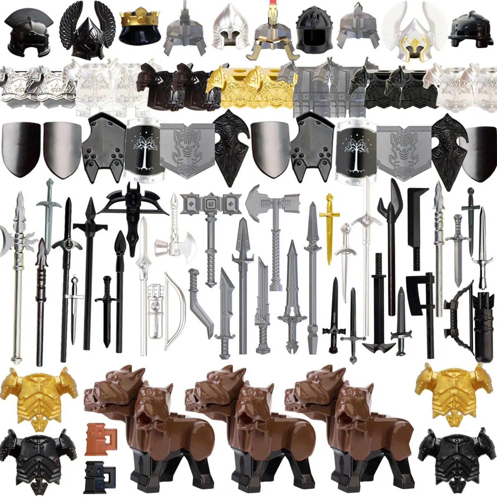 

82Pcs Medieval Ancient Rome Egypt Style Building Block Figure Weapon Shield Helmet Armor Kit For Small Particle Building Blocks