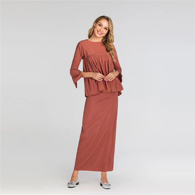 Abaya Дубай мусульманский Топ ансамбль Femme 2 шт. юбка Pantalon Оман Пакистан турецкая