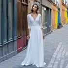 LUXIYIAO LO123 свадебное платье 2021 сексуальный v-образный вырез с коротким рукавом и открытой спиной Кружева Свадебные платья Белый сатин в африканском стиле Свадебное платье
