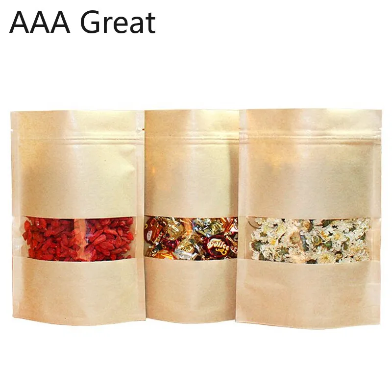

100Pcs/Lot Tea Bag Kraft Paper Coffee Ziplock Paper Bags Pouch Packaging Stand Up Craft Paper Plastic Window Pouches