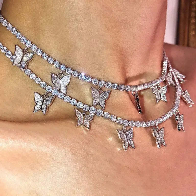 

Fashion women Rhinestone Butterfly Necklace shiny crystal exquisite girl dating wear jewelry necklace Christmas jewelry gift