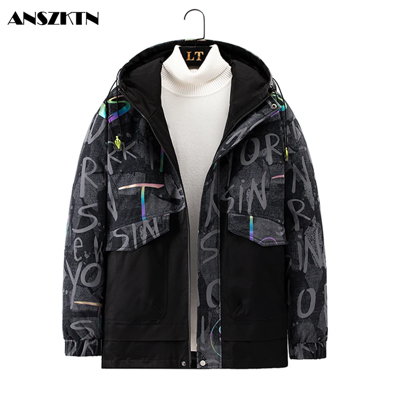 

ANSZKTN 2021 new Bomber Jackets Men 2020 Spring Autumn Fashion Hip Hop Tracksuit Jacket Coat Hooded Windbreaker Jacket M to 4XL