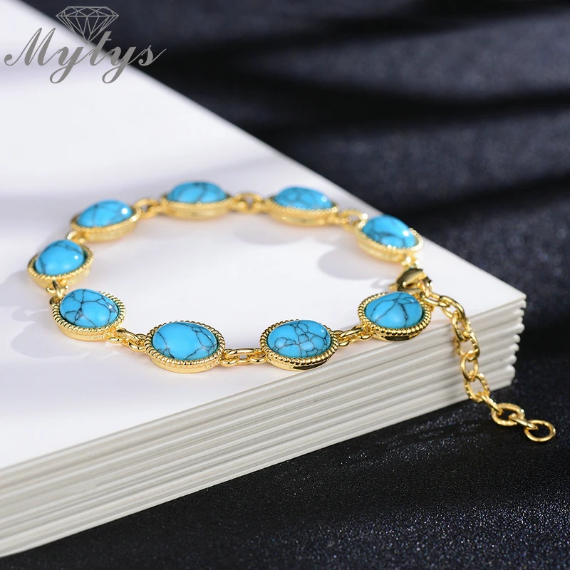 Mytys золотистый цвет синий камень Boho очаровательные браслеты для женщин и девушек