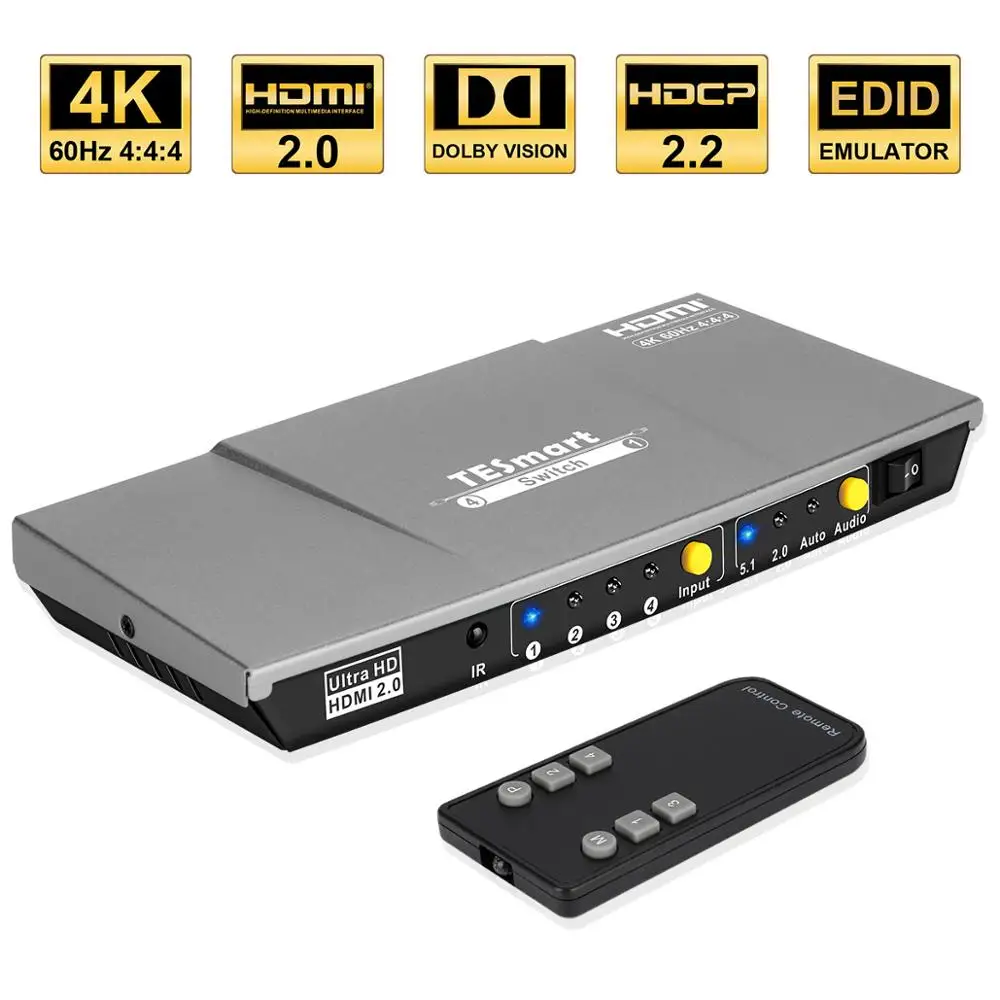 HDMI-переключатель TESmart с 4 портами поддержка порта входа 1 выход 4K @ 60 Гц HDCP 2 HDR