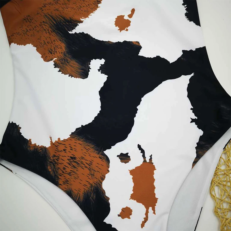 

Vintage Print Swimsuit One Piece Sexy High Cut Bodysuit One Piece Suits Swimwear Women Monokini Beach Wear Summer Bathers