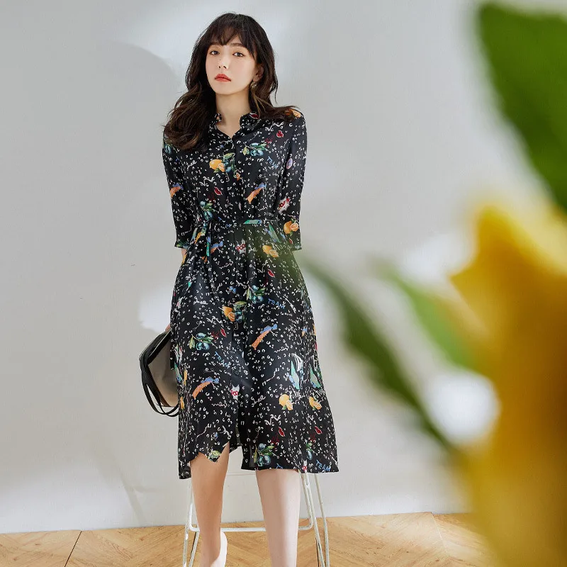 Crossmio шелковое платье 2020 новая женственность свежий принт на шнуровке пояс