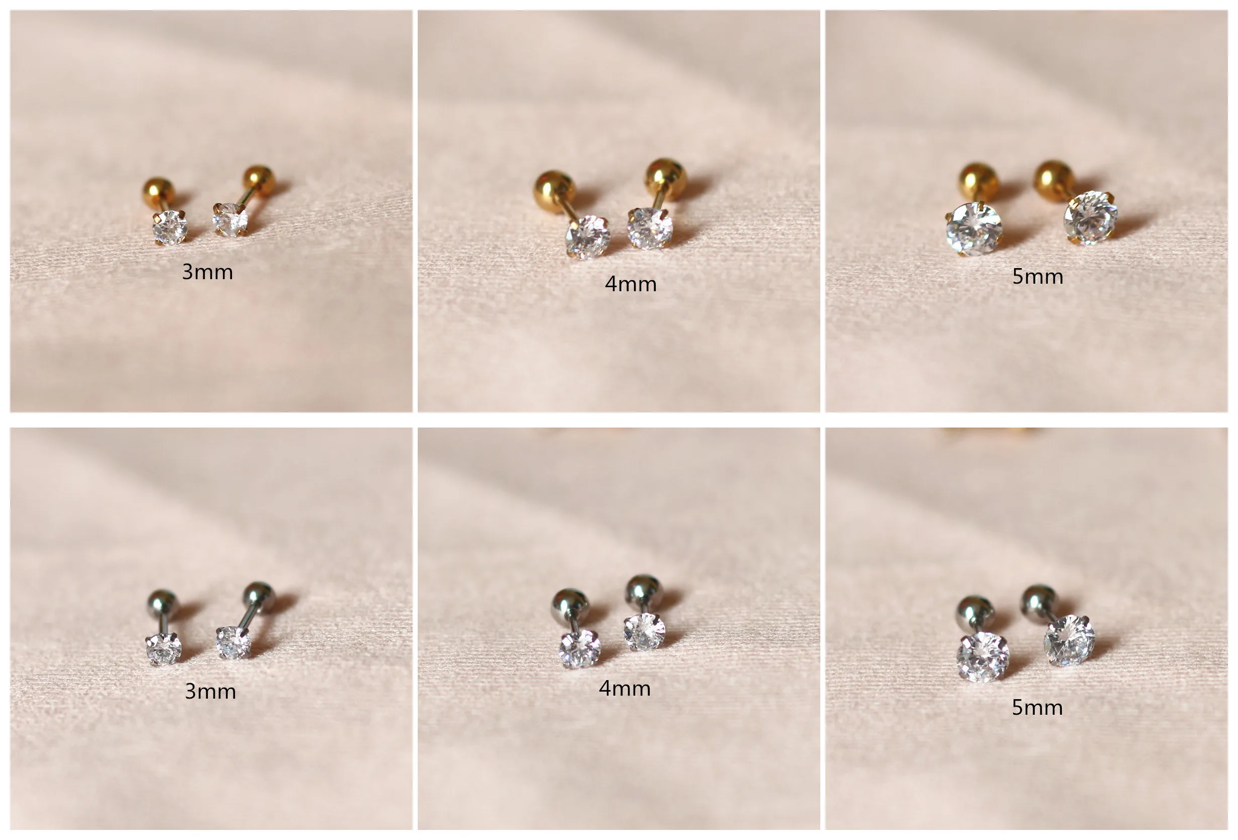 

Slim Ear Bar 0.8*6mm Screw-Back Brief Bling Zircons Stud Earrings No Fade Allergy Free 3mm 4mm 5mm