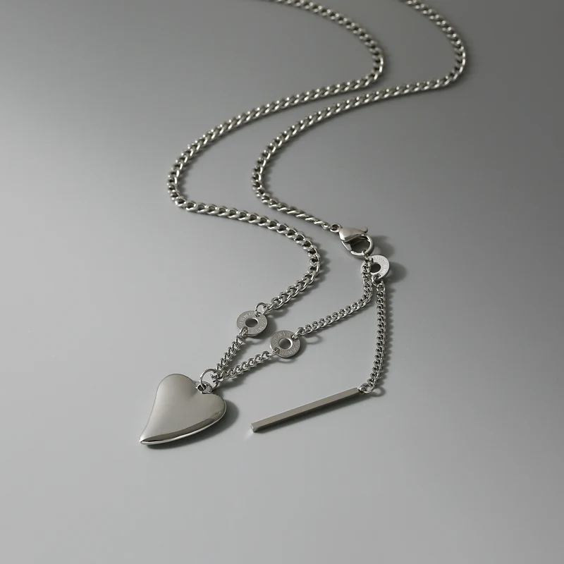 Fashion Stainless Steel Silver Color Heart Pendant Choker Necklace For Women Hip Hop Clavicle Chain Female Party Jewelry |