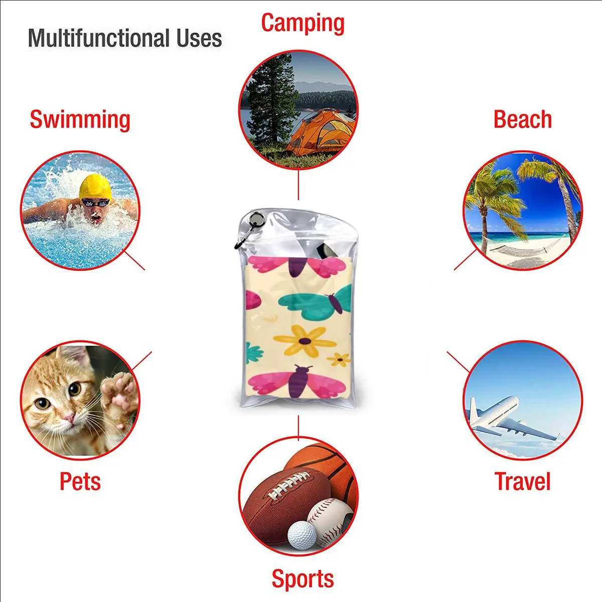 

Quick Drying Pocket Towel Cute Insects Flowers Portable Water Absorbent Towel No Pilling Sports Bath Towel