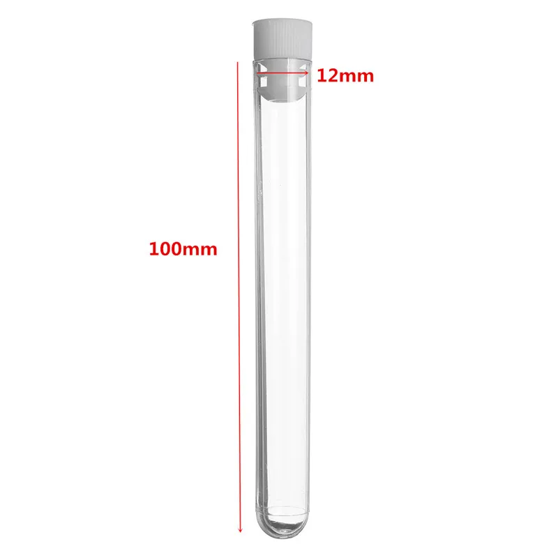 

100PCS Plastic Test Tubes Vials Sample Container Sample Tube With Cap For Office School Chemistry Supplies 12x100mm