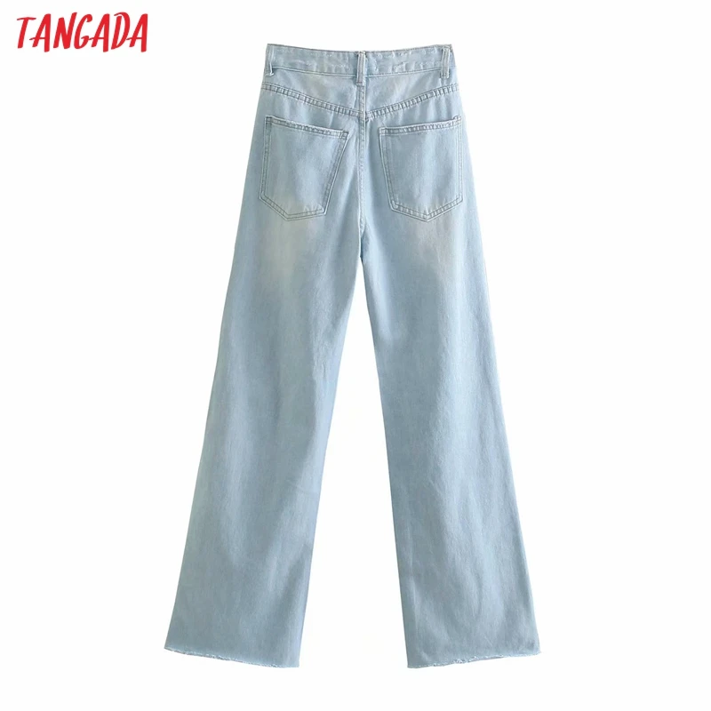 

Tangada 2021 Fashion Women Boyfriend Style Ripped Hollow Jeans Pants Long Trousers Pockets Buttons Denim Pants 4M169