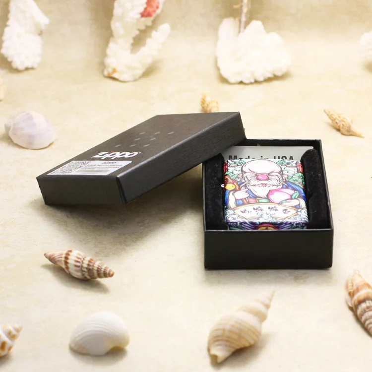 

Genuine Zippo oil lighter copper windproof Coloured cartoon Elderly cigarette Kerosene lighters With anti-counterfeiting code