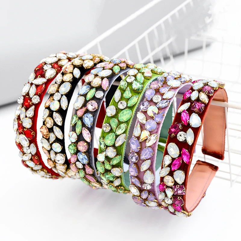 

Повязка на голову Стразы для женщин, повязка на голову с разноцветными кристаллами, свадебные аксессуары для волос