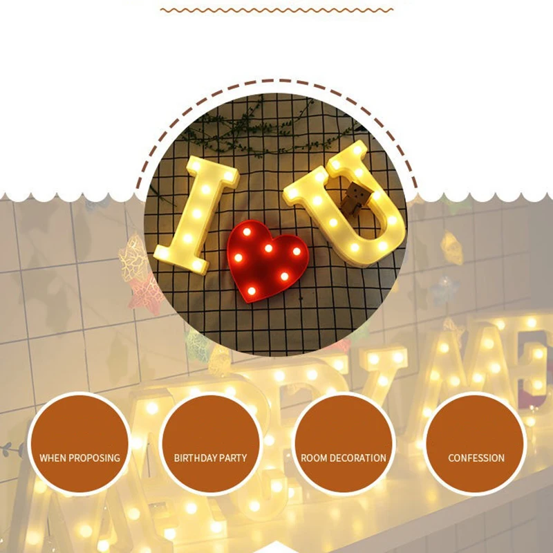 Ночсветильник с неоновым алфавитом 26 букв изменение цвета для дня рождения