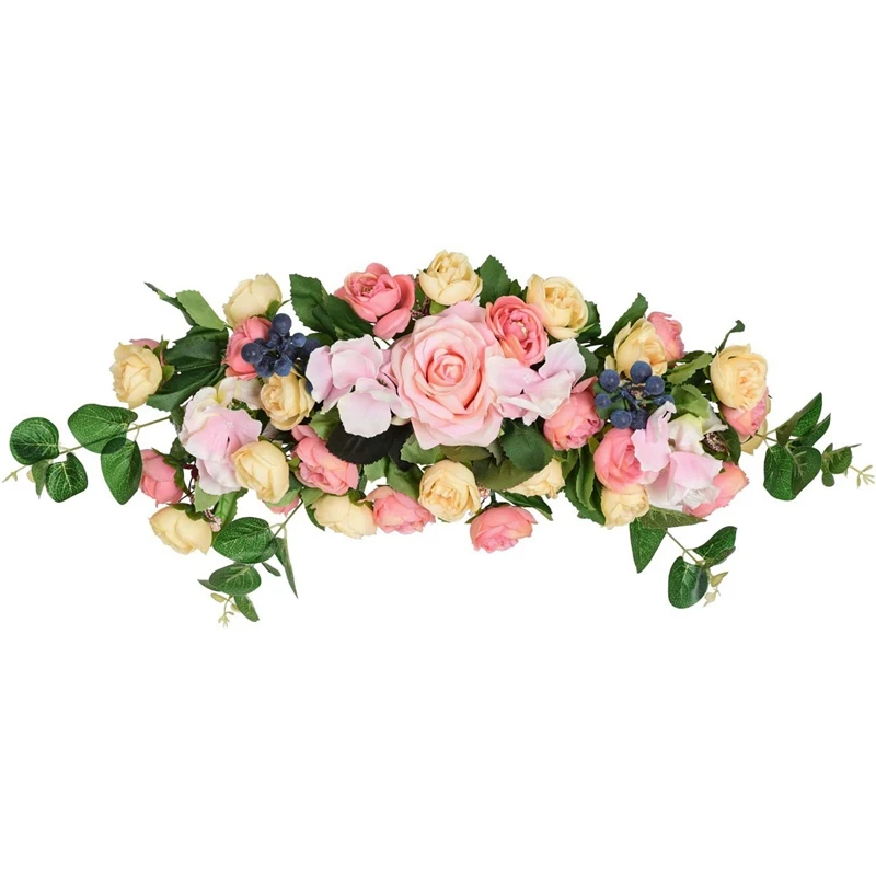 

Rose and Hydrangea Swag, Decorative Swag with Pink Roses, Green Leaves for Wedding Arch Front Door Wall Window Decor