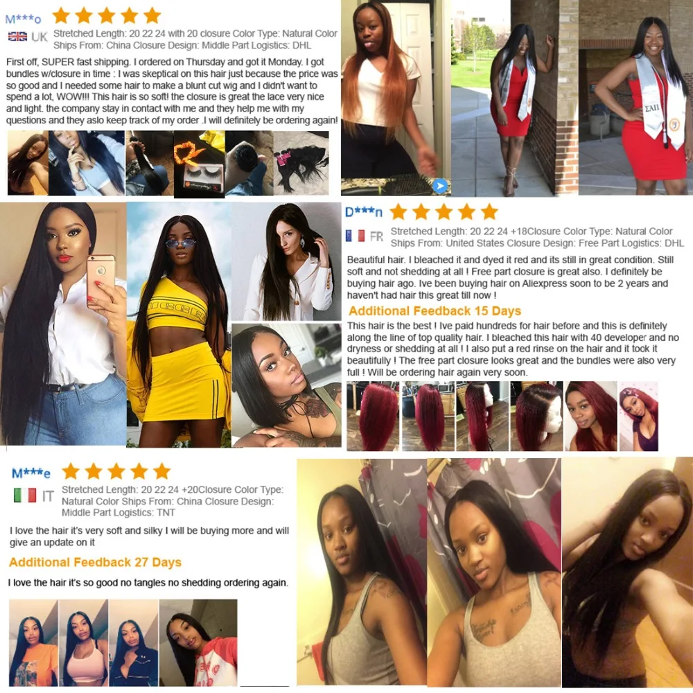 Перуанские прямые пряди волос с закрытием натуральные пучки перуанских