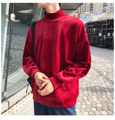 Wine red AreMoMuWha Весна Новая Европейская и американская мода толстовки мужские с длинным рукавом свободные золотой бархат плюс бархат высокий воротник - Цвет: Wine red