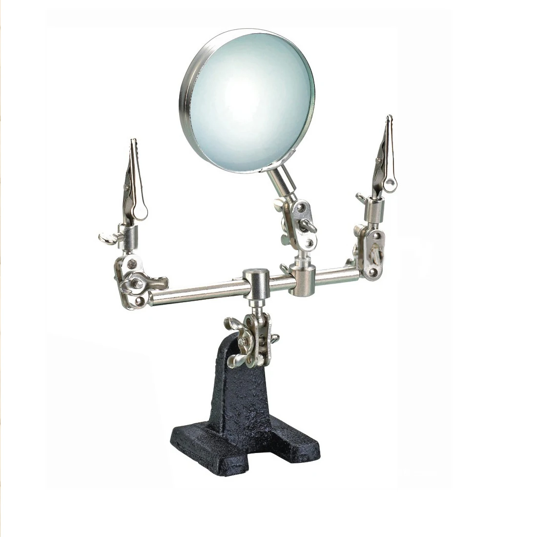 

360 Degree Rotating Helping Third Hand Tool Soldering Stand 5X Welding Magnifying Glass Adjustable 2 Alligator Clips