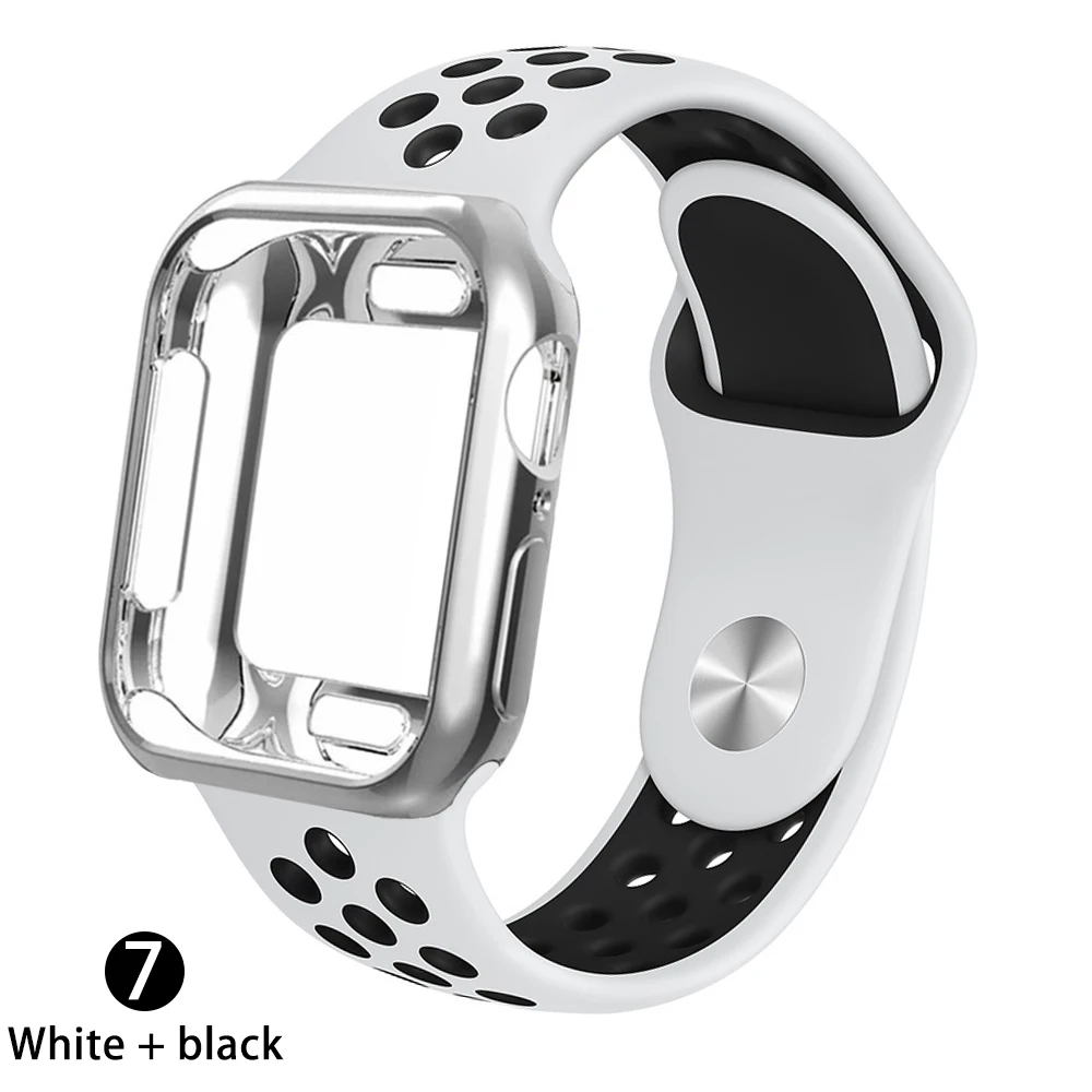 Чехол+ ремешок для apple Watch 5 ремешок 42 мм 38 мм 40 мм 44 мм спортивный силиконовый браслет для apple iwatch series 5 4 3 2 1 Аксессуары - Цвет ремешка: White    black