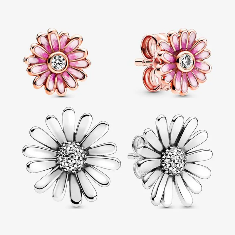 

Authentic S925 Sterling Silver Simple Pink Daisy Earrings Women's Fashion Silver Earrings Jewelry Gifts