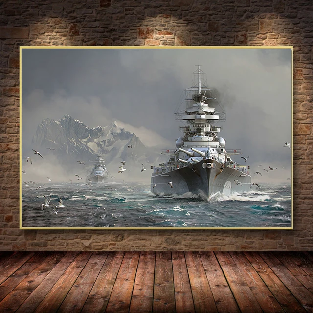 Черно-белая Картина на холсте военный корабль | Дом и сад